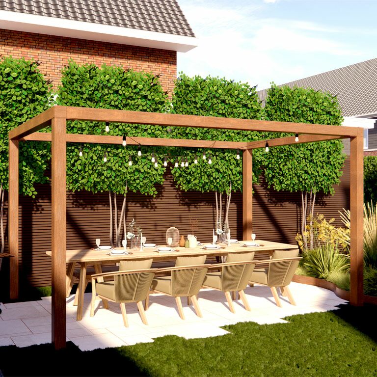 Cortenstaal pergola vierkant opstelling 324 x 250 cm