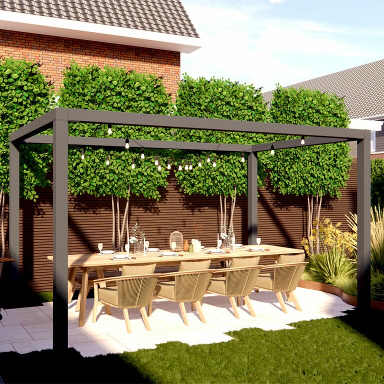 Gepoedercoat staal pergola vierkant opstelling 424 x 250 cm