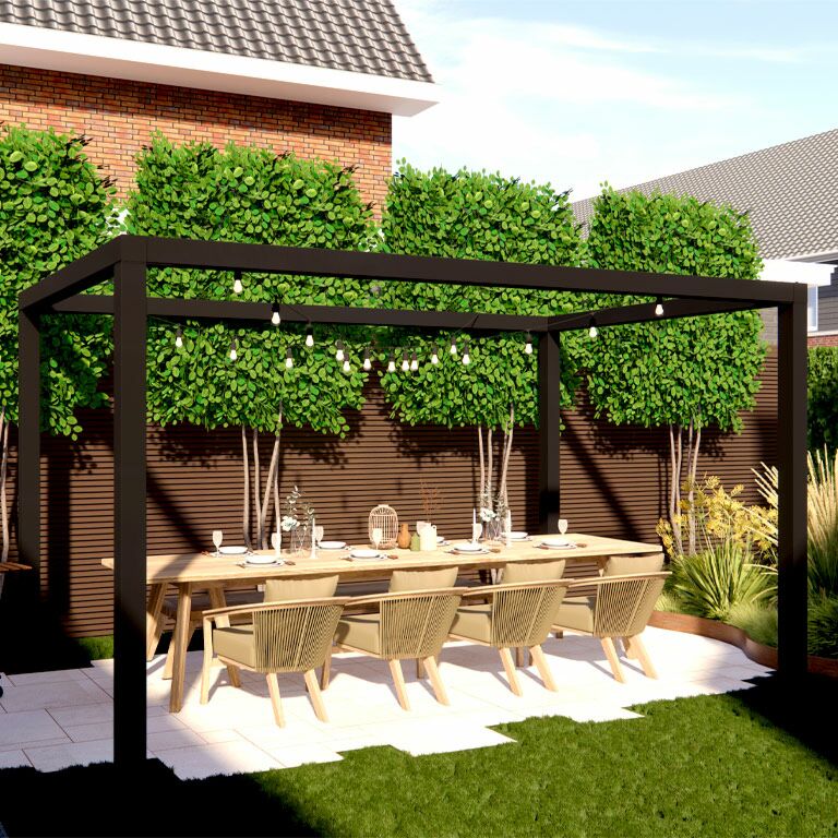 Gepoedercoat staal pergola vierkant opstelling 424 x 300 cm