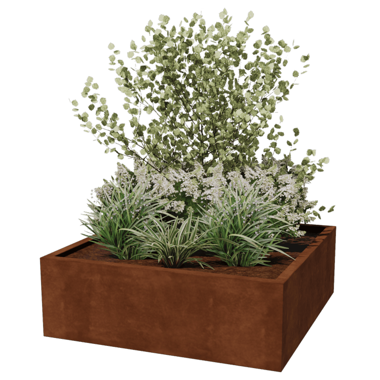 Cortenstaal gelaste plantenbak Montana 120 x 120 x 40 cm