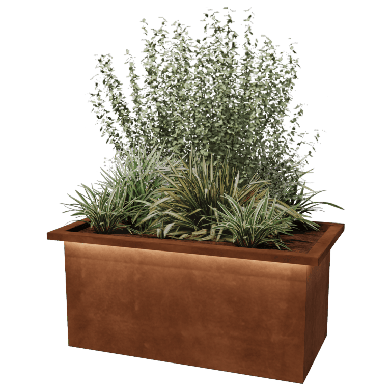 Cortenstaal gelaste plantenbak Alabama met LED 100 x 50 x 50 cm
