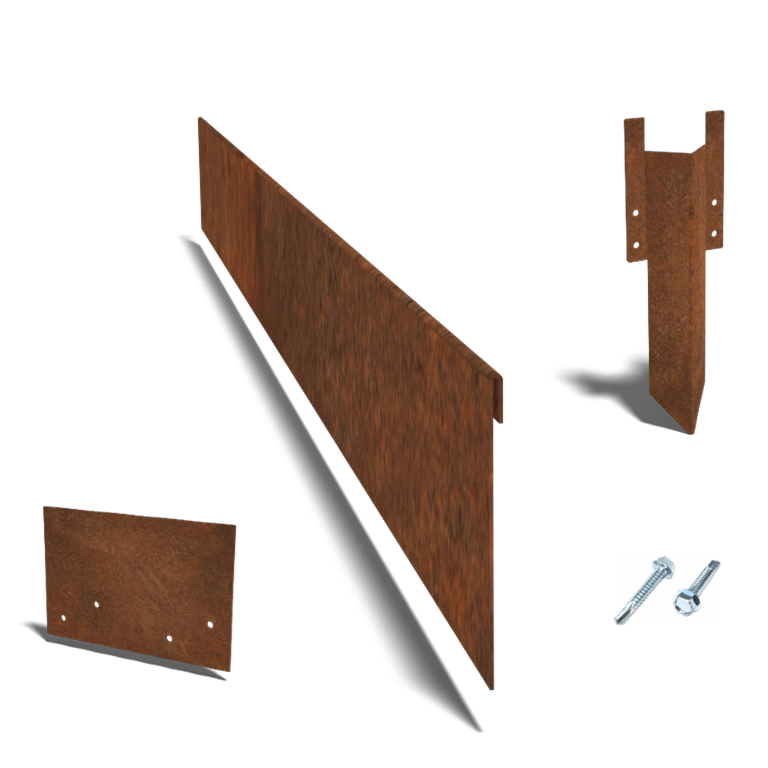 Cortenstaal kantopsluiting geplet 130mm complete set per 15 meter