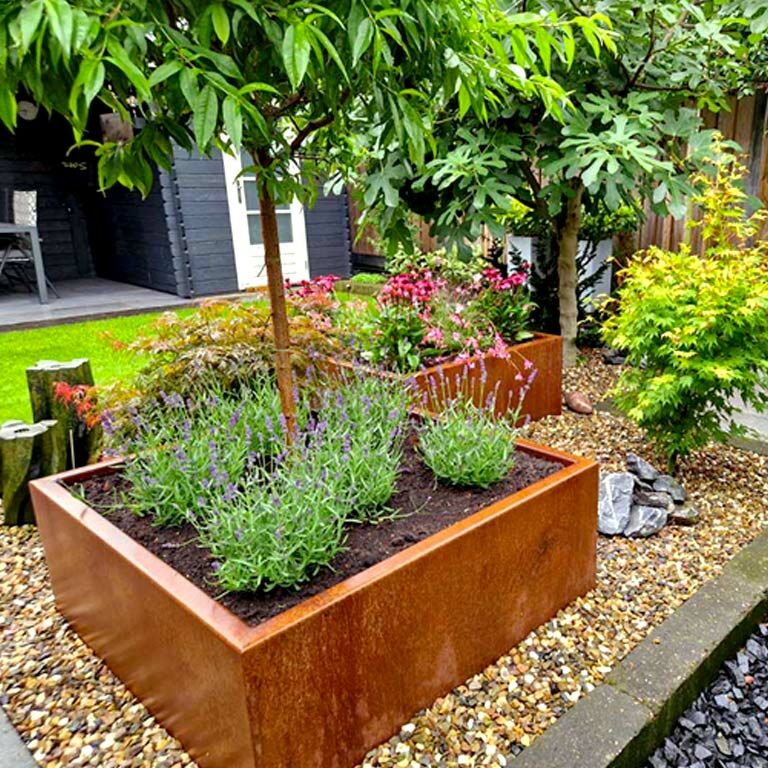 Cortenstaal gelaste plantenbak Montana 100 x 100 x 40 cm