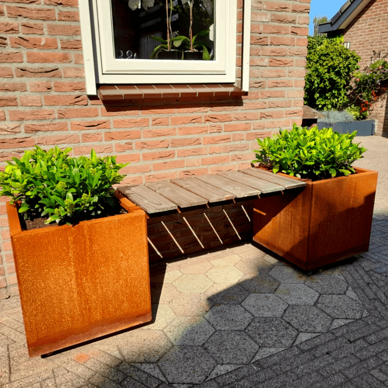 Cortenstaal plantenbak met bankje Vegas Miami