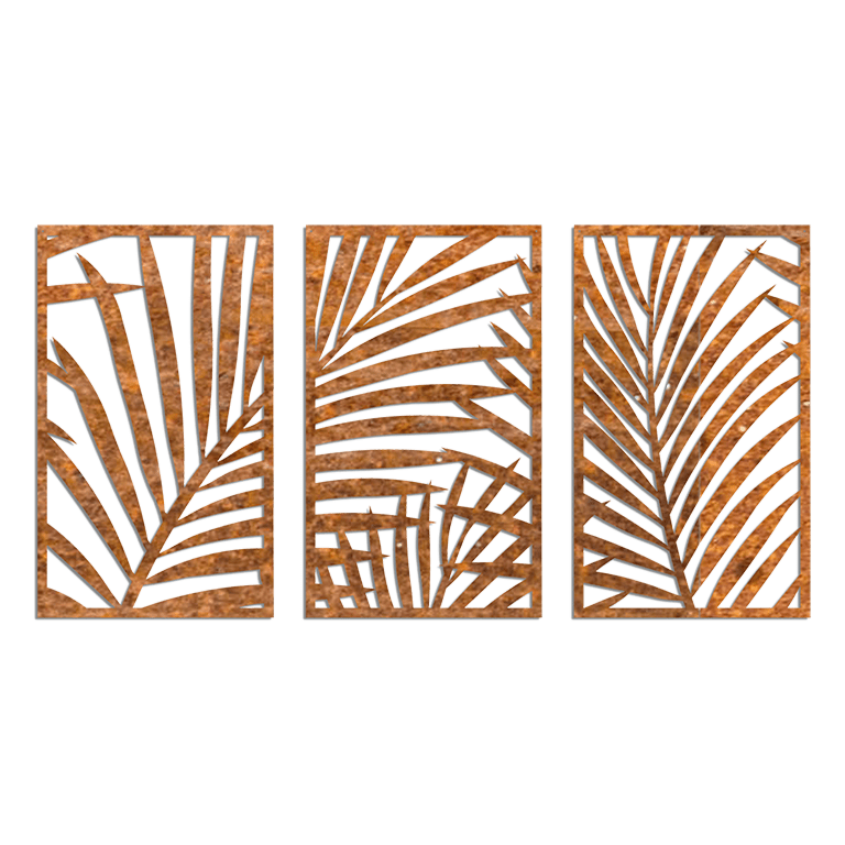 Cortenstaal wanddecoratie Ferns 3-parts