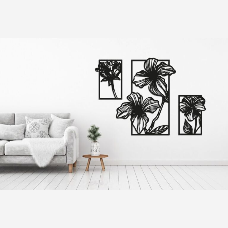 Metalen wanddecoratie Flowers 3-parts