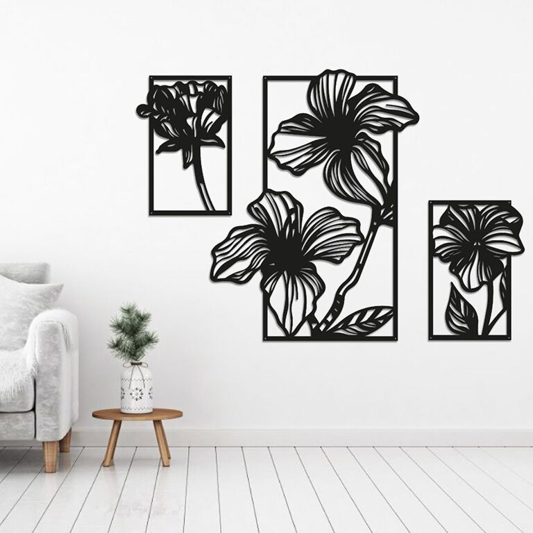 Metalen wanddecoratie Bloemen 3 delen