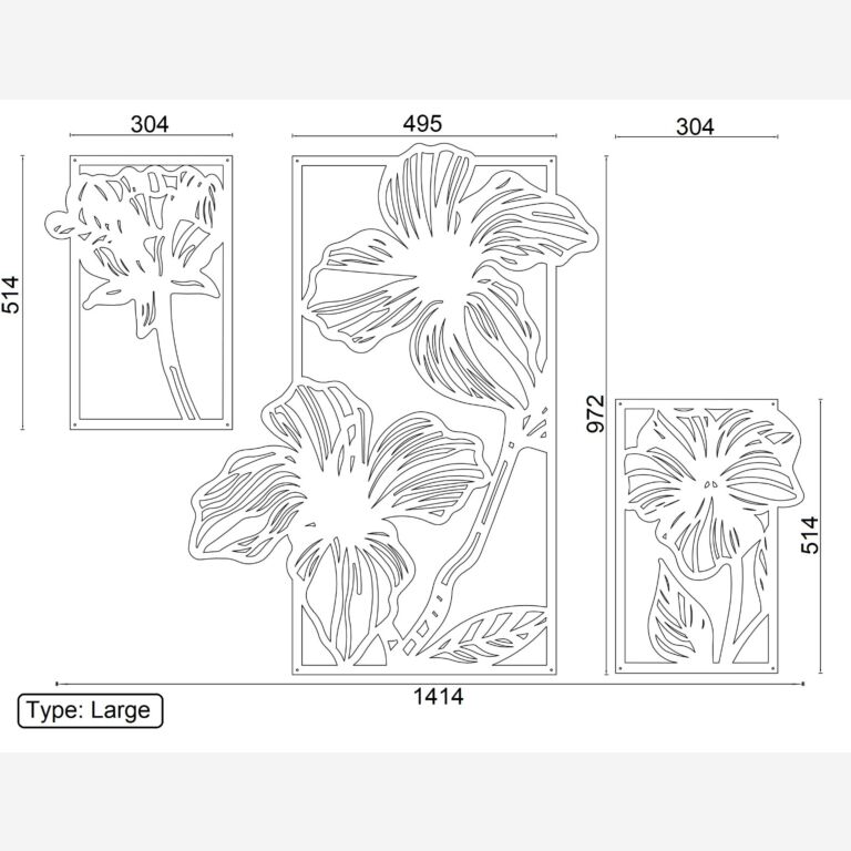 Metalen wanddecoratie Flowers 3-parts