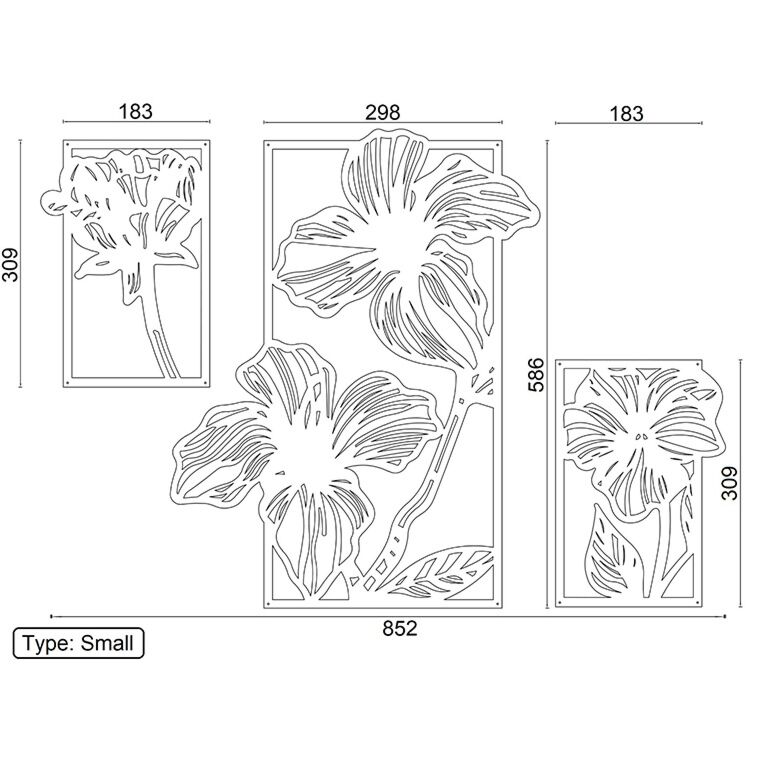 Metalen wanddecoratie Flowers 3-parts