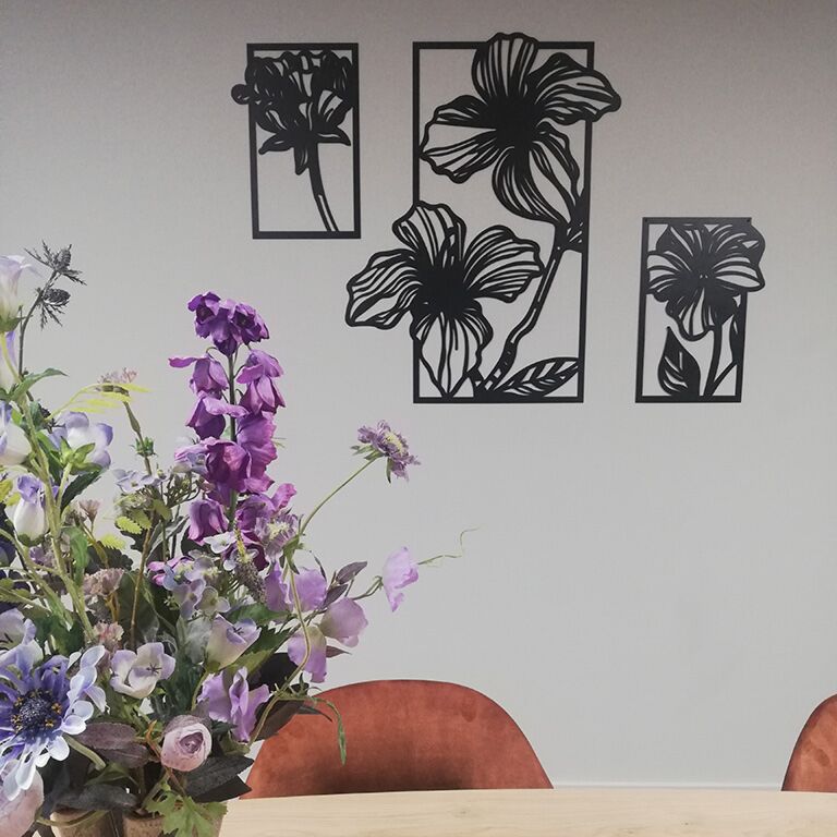 Metalen wanddecoratie Bloemen 3 delen