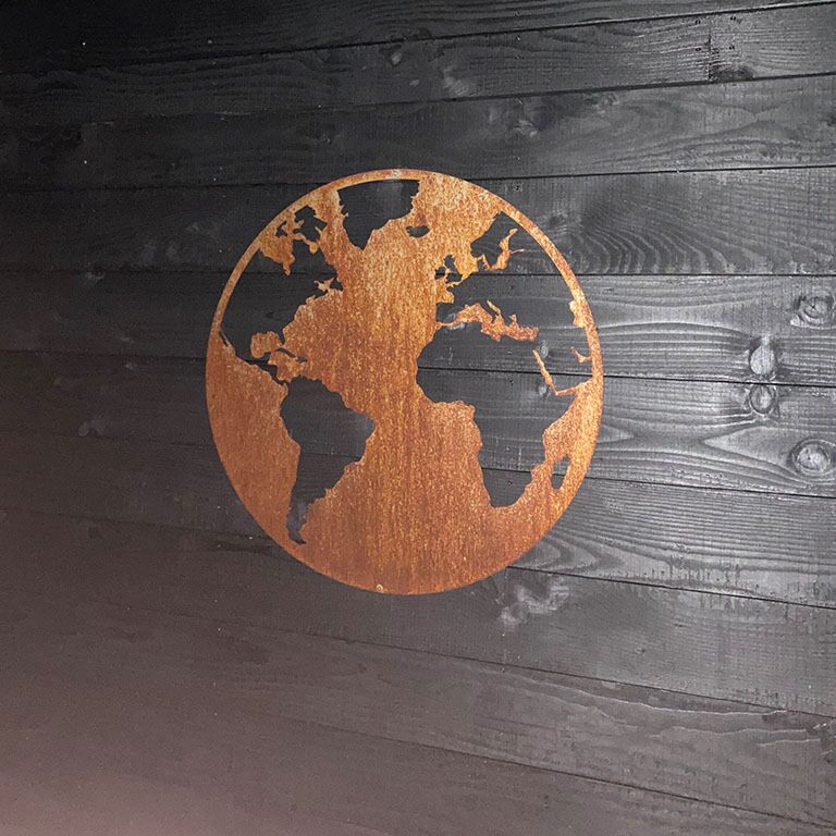 Cortenstaal wanddecoratie Wereldkaart