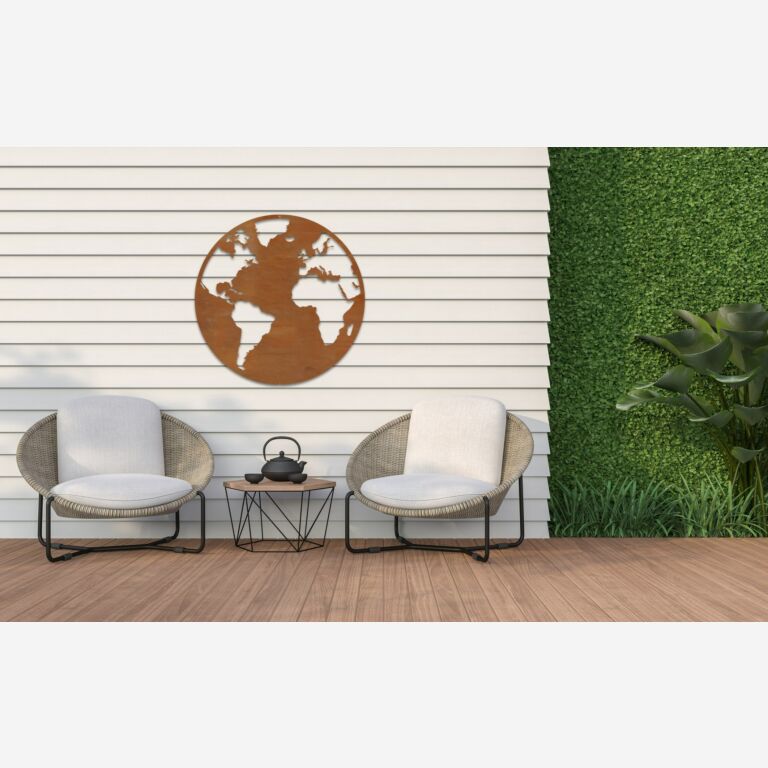 Cortenstaal wanddecoratie Wereldkaart