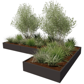 Stalen plantenbak - L-vorm - 360 x 240 x 60 cm - RAL9010 mat (wit) - Zonder bodemplaat