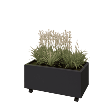 Stalen plantenbak - Rechthoek - 80 x 40 x 30 cm - RAL9005 mat (zwart) - Met bodemplaat - Met wielen