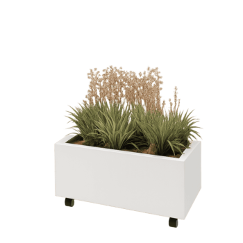 Stalen plantenbak - Rechthoek - 80 x 40 x 30 cm - RAL9010 mat (wit) - Met bodemplaat - Met wielen