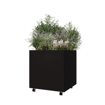 Stalen plantenbak - Vierkant - 70 x 70 x 70 cm - RAL9005 mat (zwart) - Met bodemplaat - Met wielen