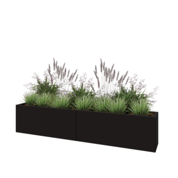 Stalen plantenbak XXL - Rechthoek - 200 x 30 x 40 cm - RAL9005 mat (zwart) - Zonder bodemplaat