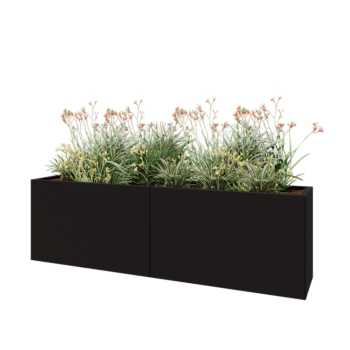 Stalen plantenbak XXL - Rechthoek - 200 x 40 x 60 cm - RAL9005 mat (zwart) - Met bodemplaat