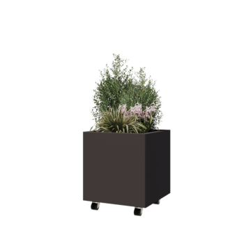 Stalen plantenbak - Vierkant - 50 x 50 x 50 cm - RAL7016 mat (antraciet grijs) - Met bodemplaat - Met wielen