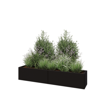 Stalen plantenbak XXL - Rechthoek - 160 x 30 x 30 cm - RAL9005 mat (zwart) - Met bodemplaat