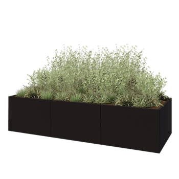 Stalen plantenbak XXL - Rechthoek - 360 x 120 x 80 cm - RAL9005 mat (zwart) - Met bodemplaat