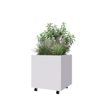 Stalen plantenbak - Vierkant - 60 x 60 x 60 cm - RAL9010 mat (wit) - Met bodemplaat - Met wielen