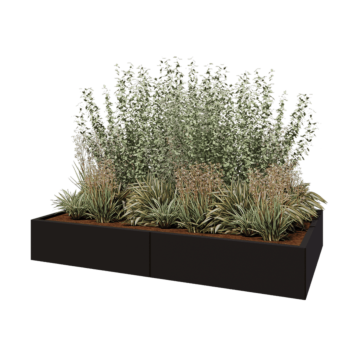 Stalen plantenbak XXL - Rechthoek - 200 x 120 x 30 cm - RAL9005 mat (zwart) - Met bodemplaat