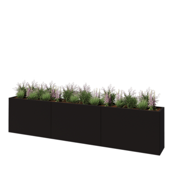 Stalen plantenbak XXL - Rechthoek - 360 x 40 x 80 cm - RAL9005 mat (zwart) - Met bodemplaat