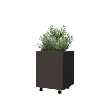 Stalen plantenbak - Vierkant - 50 x 50 x 60 cm - RAL7016 mat (antraciet grijs) - Met bodemplaat - Met wielen