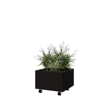 Stalen plantenbak - Vierkant - 50 x 50 x 30 cm - RAL9005 mat (zwart) - Met bodemplaat - Met wielen
