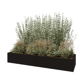 Stalen plantenbak XXL - Rechthoek - 200 x 60 x 30 cm - RAL9005 mat (zwart) - Met bodemplaat