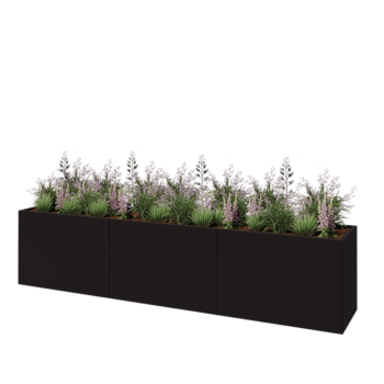 Stalen plantenbak XXL - Rechthoek - 360 x 60 x 80 cm - RAL9005 mat (zwart) - Zonder bodemplaat