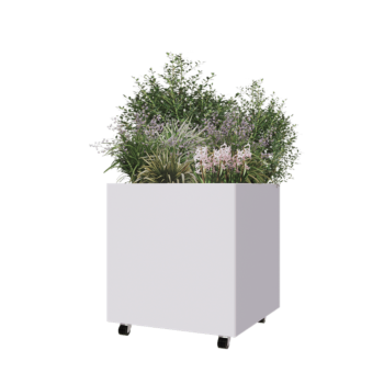 Stalen plantenbak - Vierkant - 70 x 70 x 70 cm - RAL9010 mat (wit) - Met bodemplaat - Met wielen