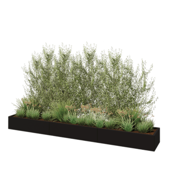 Stalen plantenbak XXL - Rechthoek - 360 x 50 x 30 cm - RAL9005 mat (zwart) - Met bodemplaat