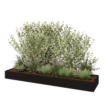 Stalen plantenbak XXL - Rechthoek - 360 x 80 x 30 cm - RAL9005 mat (zwart) - Met bodemplaat