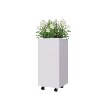 Stalen plantenbak - Vierkant - 40 x 40 x 80 cm - RAL9010 mat (wit) - Met bodemplaat - Met wielen