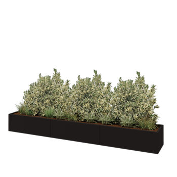 Stalen plantenbak XXL - Rechthoek - 360 x 50 x 40 cm - RAL9005 mat (zwart) - Met bodemplaat