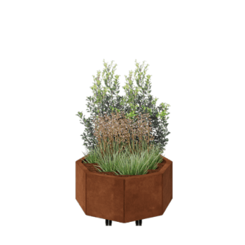 Cortenstaal plantenbak - Achthoek - 72,4 x 72,4 x 30 cm - Met bodemplaat - Met wielen