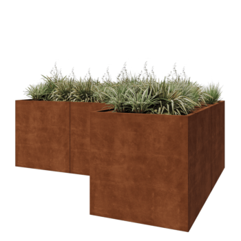 Cortenstaal plantenbak - L-vorm - 300 x 200 x 100 cm - Met bodemplaat