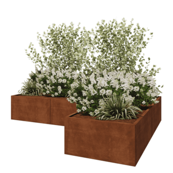 Cortenstaal plantenbak - L-vorm - 300 x 200 x 50 cm - Met bodemplaat