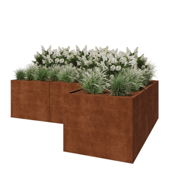 Cortenstaal plantenbak - L-vorm - 300 x 200 x 80 cm - Met bodemplaat