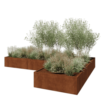 Cortenstaal plantenbak - L-vorm - 360 x 240 x 40 cm - Met bodemplaat