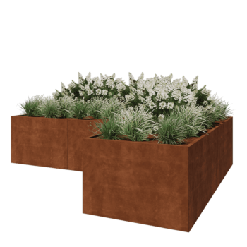 Cortenstaal plantenbak - L-vorm - 360 x 240 x 80 cm - Met bodemplaat