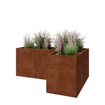 Cortenstaal plantenbak - L-vorm - 150 x 100 x 60 cm - Met bodemplaat