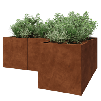 Cortenstaal plantenbak - L-vorm - 210 x 140 x 70 cm - Met bodemplaat