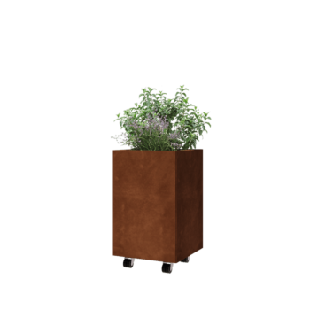 Cortenstaal plantenbak - Vierkant - 40 x 40 x 60 cm - Met bodemplaat - Met wielen