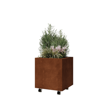 Cortenstaal plantenbak - Vierkant - 50 x 50 x 50 cm - Met bodemplaat - Met wielen