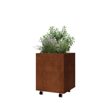 Cortenstaal plantenbak - Vierkant - 50 x 50 x 60 cm - Met bodemplaat - Met wielen