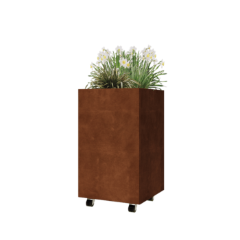 Cortenstaal plantenbak - Vierkant - 50 x 50 x 80 cm - Met bodemplaat - Met wielen