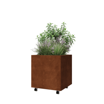 Cortenstaal plantenbak - Vierkant - 60 x 60 x 60 cm - Met bodemplaat - Met wielen